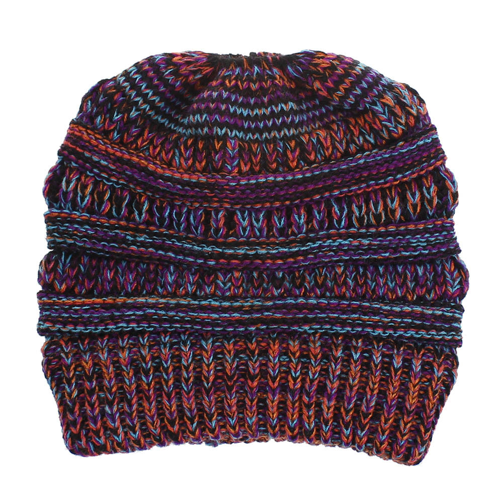 Wholesale Mixed Color Knitted Acrylic Beanie Women's Ponytail Hat